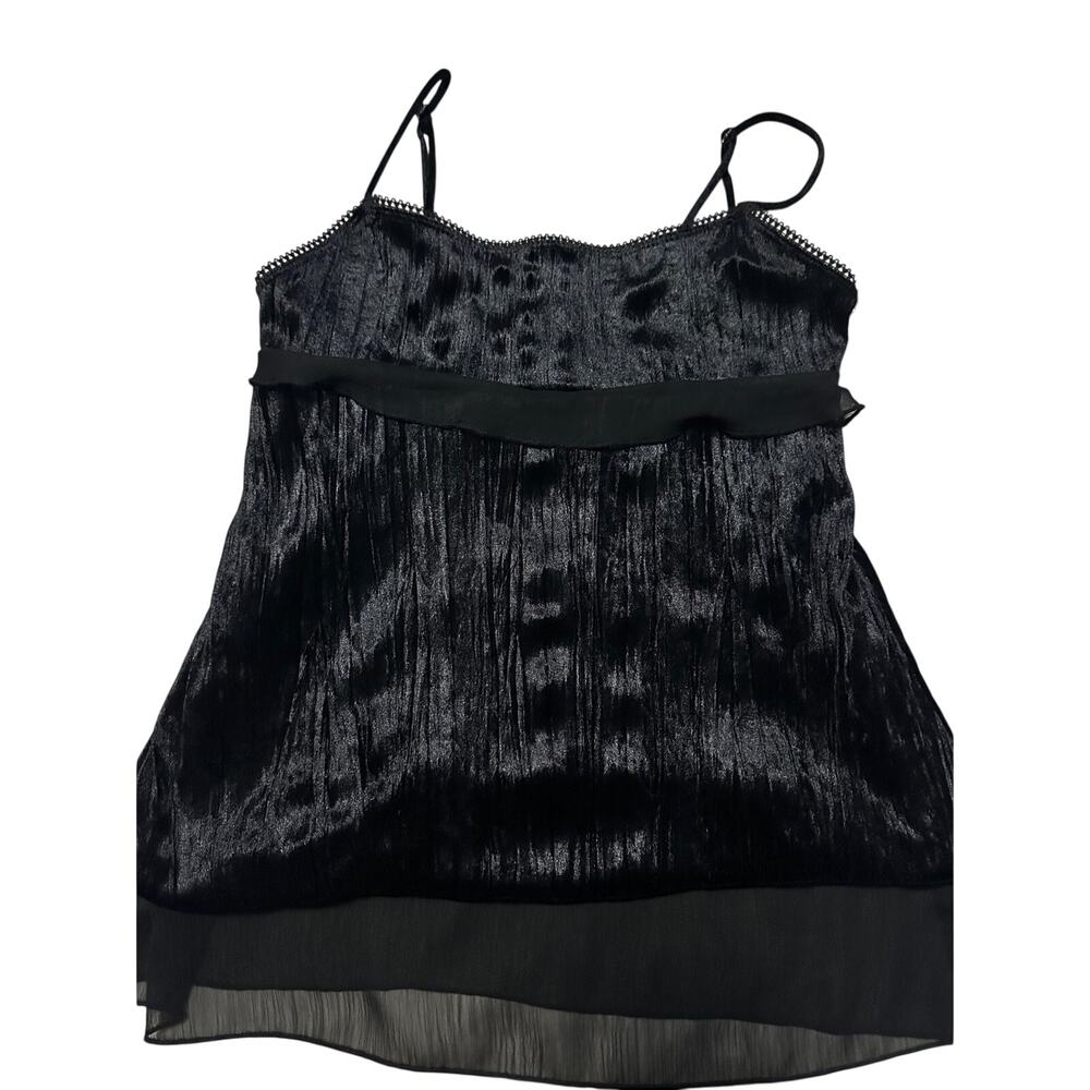 Y2K Next Era Couture Black Crushed Velvet Babydoll Tank Top Goth Camisole Medium